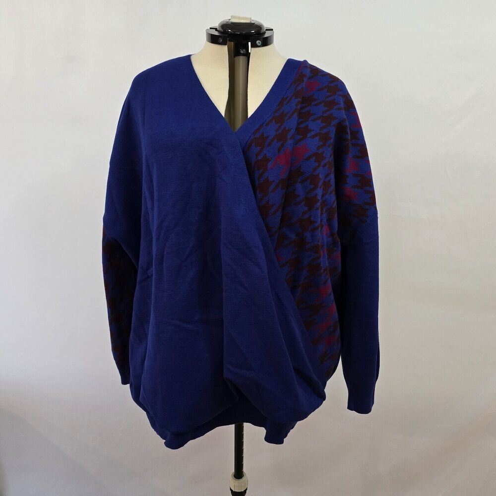 Bloomchic Sweater Women's 4X Houndstooth Contrast Super Soft Knit Wrap Blue NWT